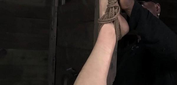  Tattood tied up sub paddled on pussy